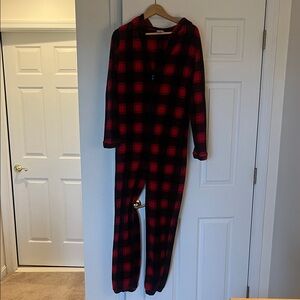 Rue21 Red and Black Plaid Pajama Onesie